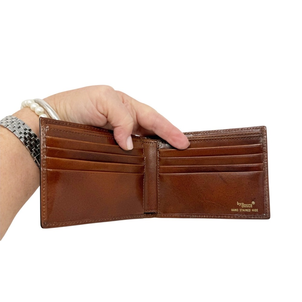 Bosca Men's Old Leather 8 Pocket Deluxe Bi-Fold Executive Wallet Amber Brown - Picture 6 of 8
